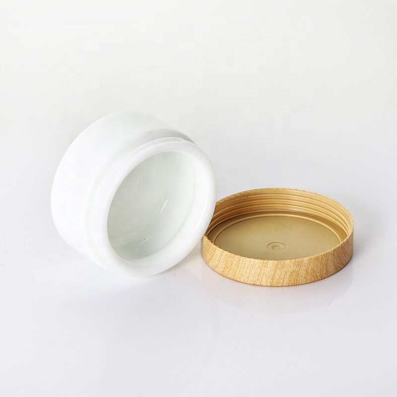 100ml white glass jar glass cosmetic jar manufacturer wide neck glass jar with printed wooden lid