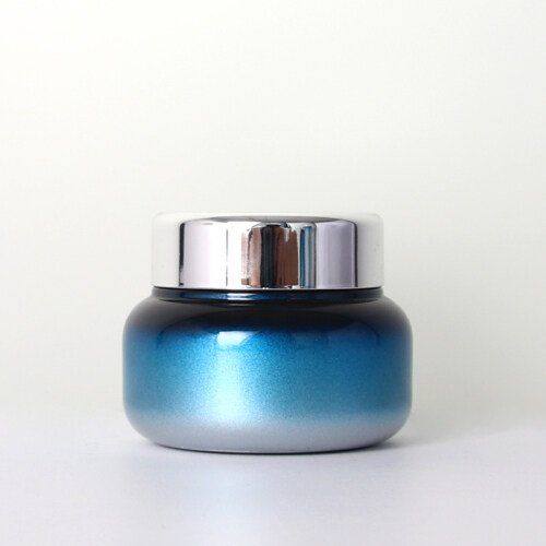 Blue Gradient Glass Face Cream Jar Anodized Aluminum Lid Dome Shoulder and Bottom Jar