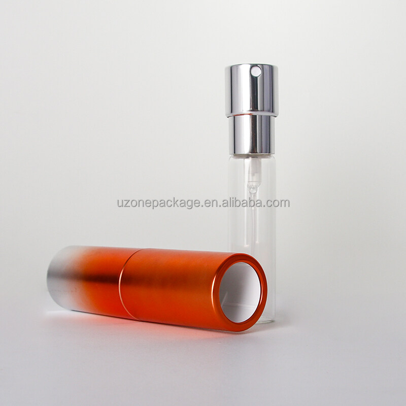 30ml Round orange refillable perfume atomizer with inner refillable glass bottle