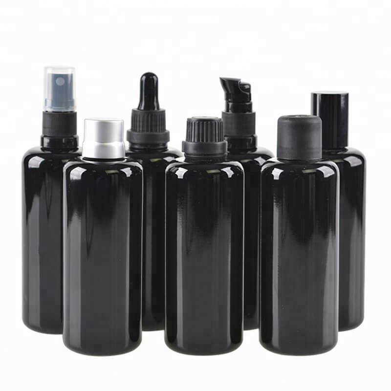 30ml 50ml 100ml 120ml 150ml 200ml  Dark violet inject color glass essential oil bottle with dropper with pump sprayer wholesale