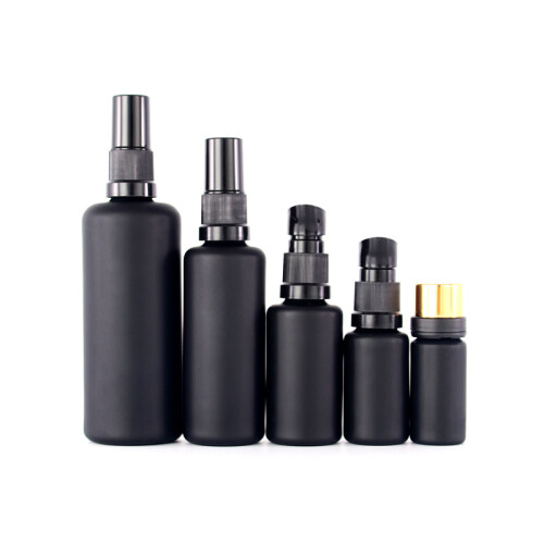 Empty Matte black 15ml 30ml 50ml 100ml uv violet glass bottle and jar for cosmetic packaging set glass bottle