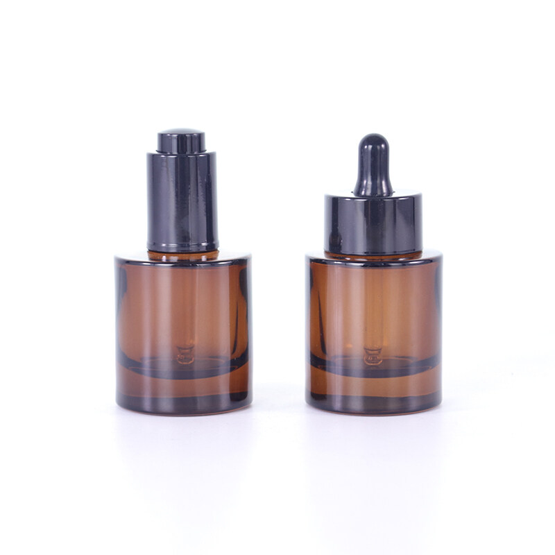 Amber thick bottom round shape 1 oz 30 ml essential oil glass dropper bottle for cosmetic packaging glass bottle