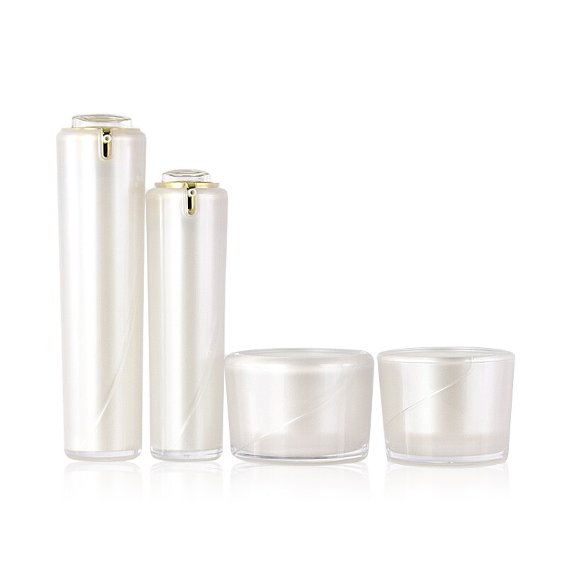 White plastic acrylic cosmetic packaging lotion bottle and cream jar