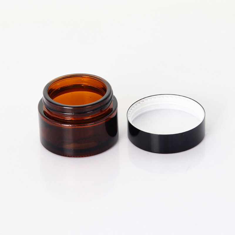 Hot Sale Free Sample 5g 10g 15g 20g 30g 50g 100g Cosmetic Cream Jars Amber Glass Jar With  Black Cap