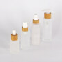Cosmetic frosted glass cream jar lotion spray pump bottle friendly ecological bamboo lid wood cap skin care packaging