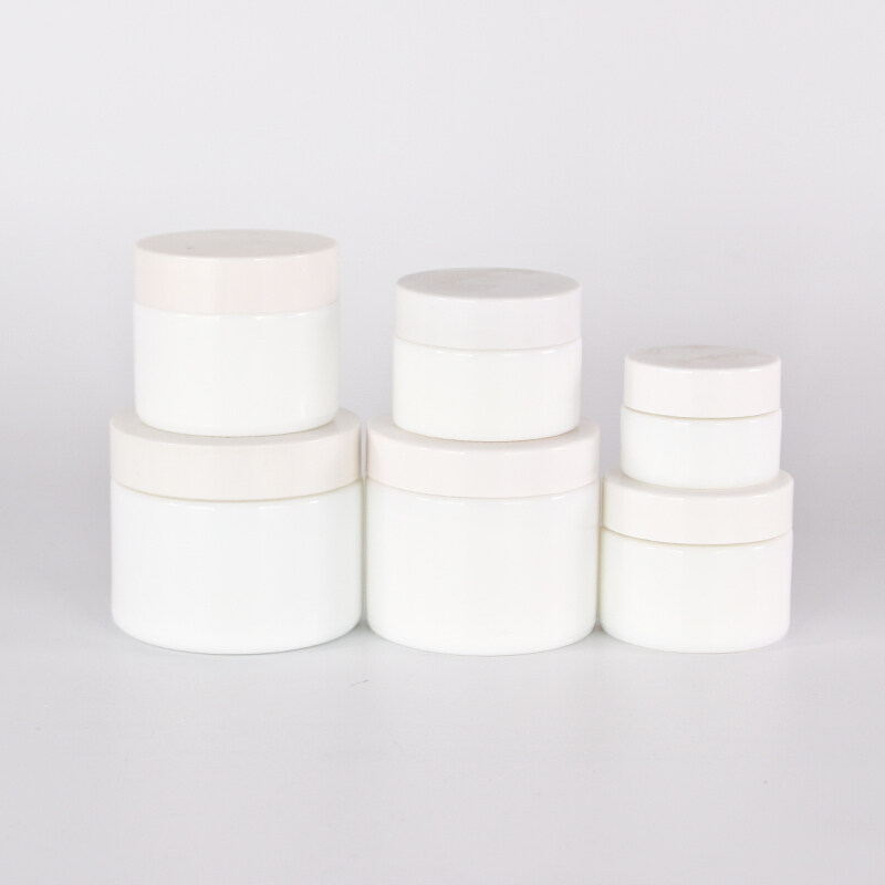 Hot cake cosmetic packaging different size for white glass cream jar,high quality glass jar