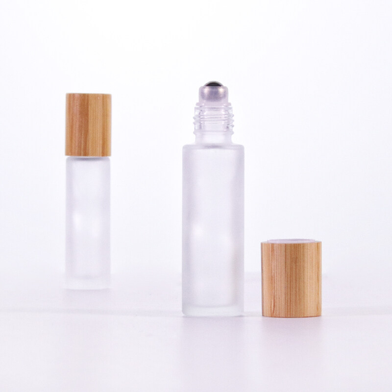 10ml 15ml transparent round shape glass roll on bottle with bamboo lid for perfume  essential oil  Antiperspirant deodorant
