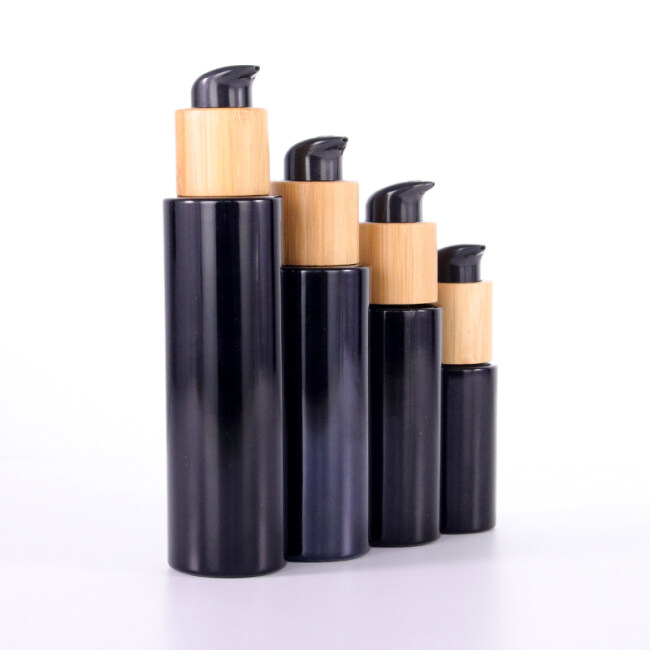 Eco-friendly bamboo packaging cosmetic bottle bamboo lotion pump glass bottles