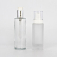 Frosted skincare glass bottles cream jars with pump sprayer cap for cosmetic package