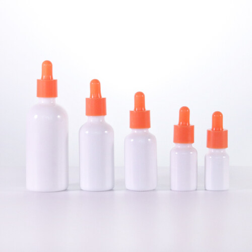 New Arrival opal white glass bottles with orange lids dropper bottles for essential oils aromatherapy cosmetic packaging