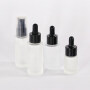 Skincare clear frosted cosmetic flat shoulder frosted clear glass dropper pump sprayer glass bottle