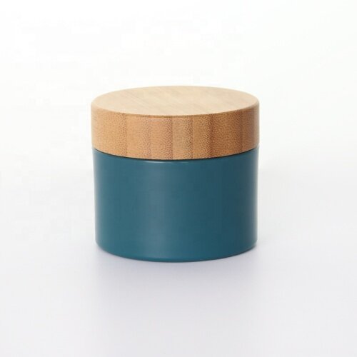 50g plastic skin care cream jar with bamboo lid blue PP double wall jar for cream wholesale