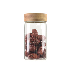 Borosilicate Glass Storage Jar With Beech Lid For Tube Shaped Glass Storage Jar For Glass Spice Jar With Wooden Lid