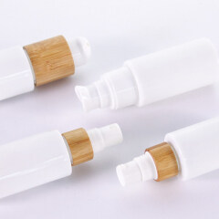 Wholesale opal white  round square 10ml 30ml 40ml 50ml 100ml 120ml glass dropper bottle with bamboo wood lotion pump and lids