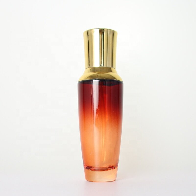 Popular 100ml luxury amber glass serum and lotion bottles with golden lids