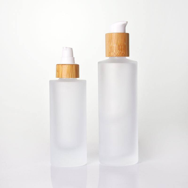 Empty Cosmetic Packaging Round Shape Luxury Skincare Serum Essential Oil  bamboo lid Clear Glass Thick Bottom Dropper Bottle