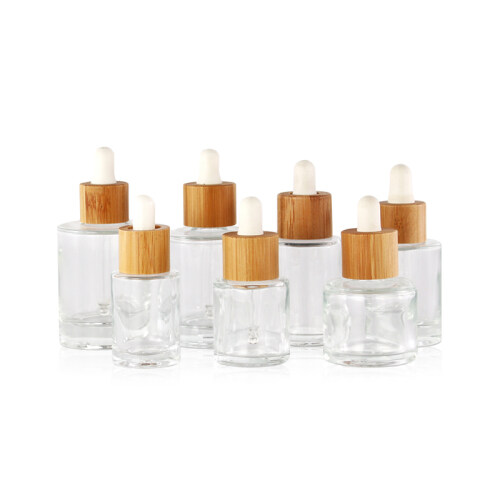 15ml 20ml 30ml 50ml Clear Essential Oil Glass Dropper Bottle with Bamboo Cap Skin Care Cream Personal Care Round Hot Stamping