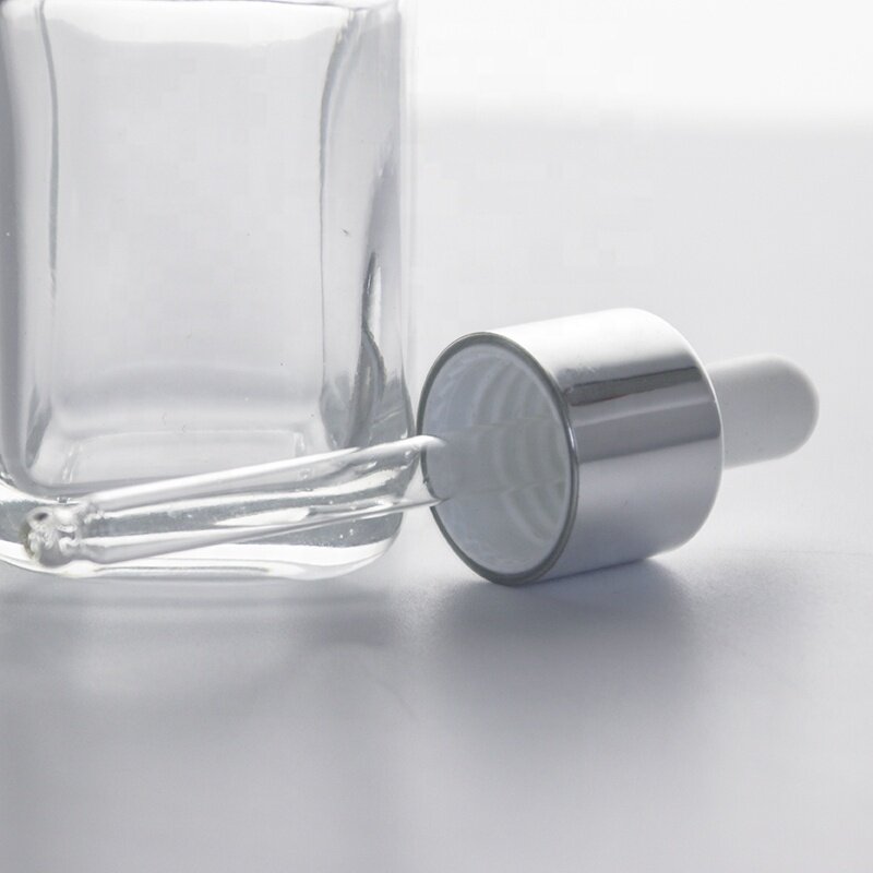 Clear square serum bottle with silver dropper square glass dropper bottle for essential oil