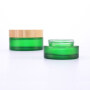 Luxury Empty Green Frosted Skincare Containers 20g 30g 50g Cosmetic Packaging Cream Jars with Bamboo Lid Glass Jar
