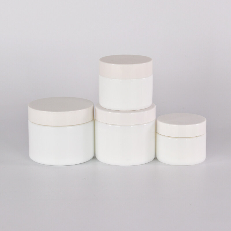 empty white Opal white glass cosmetic cream jar lotion bottle 15ml 30ml 50 ml 100ml with cap skincare packaging