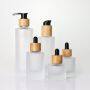 Read to ship Shoulder Round Shape Luxury Skincare Serum Essential Oil  bamboo lid Clear Glass Thick Bottom Dropper Bottle