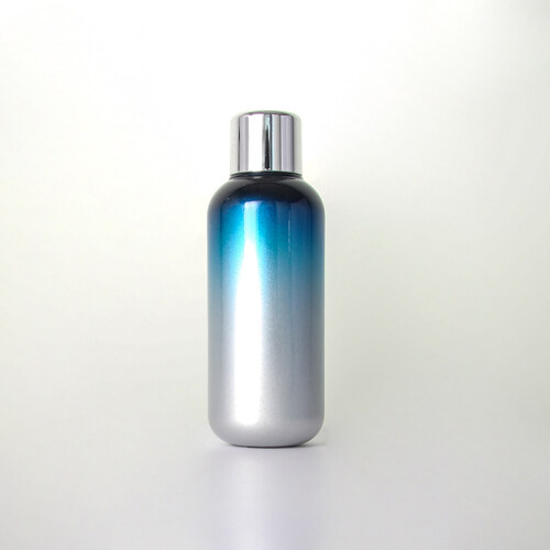 blue gradient glass bottle dome shoulders and bottom screw cap press pump water bottle empty bottle