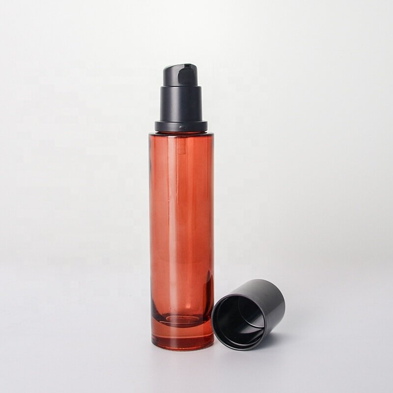 Amber Colored 80mL Cosmetic Body Lotion Pump Oil Bottle with Cap