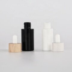 Natural wood lid for glass bottle black and white glass bottle with wooden dropper