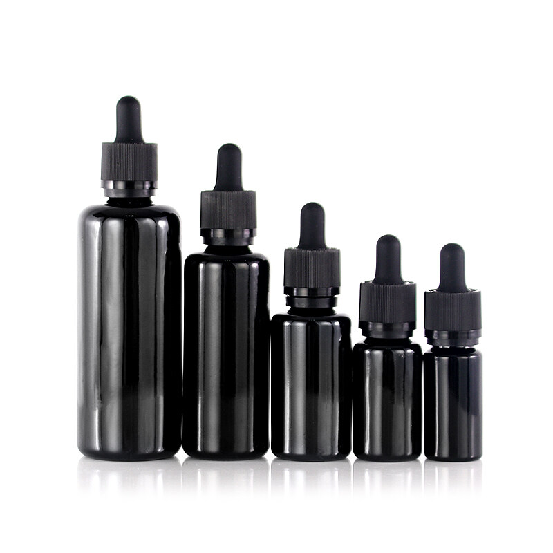 5ml 10ml 15ml 20ml 30ml 50ml 60ml 100ml essential oil black glass dark violet dropper bottles for CBD oil