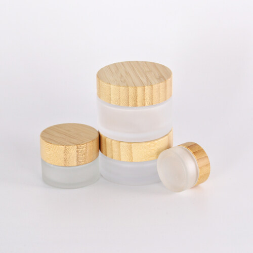 Free Sample Wholesale 5g 15g 30g 50g 100g Eco Cosmetic Containers Matte Beauty Gel Jar Frosted Glass Cream Jar With Bamboo Lid