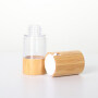 Clear Glass Bottle Airless with Bamboo Wood  Press Pump AS Plastic Essential Oil Essence Lotion Bottle
