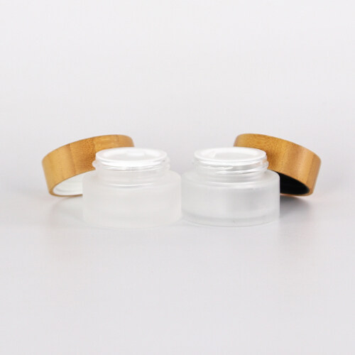 5g 15g 30g 50g 100g 200g clear frosted glass jar with wood bamboo lid