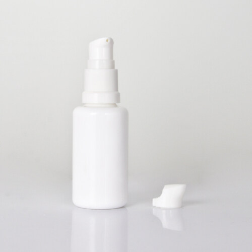 30ml opal white white plastic lotion pump glass bottle cosmetic glass bottle
