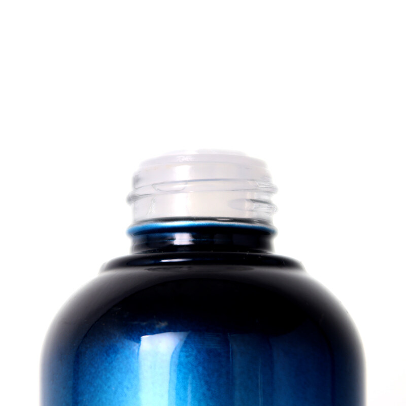 blue gradient glass bottle dome shoulders and bottom screw cap press pump water bottle empty bottle
