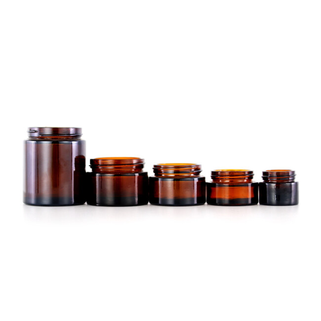 Factory price natural amber glass jar with gold aluminum caps for skincare packaging