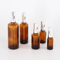 10 ml 15 ml 30 ml 50 ml 100 ml hochwertige runde braune Glasflasche mit ätherischen Ölen mit silberner Braunglas-Tropfflasche