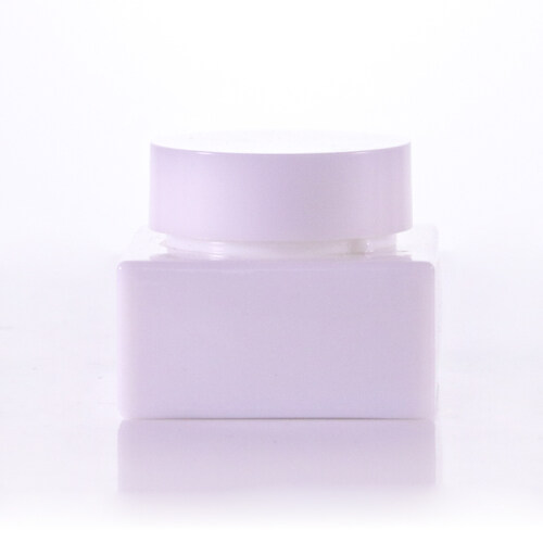 50g square opal white glass jar with white plastic cap for skin care cream