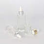 Transparent square glass cosmetic essential oil bottle with electroplated  silicone dropper cap