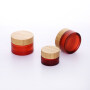Hot sale 30g 50g 50ml amber frosted round glass cosmetics bamboo lids face cream jars for cream jars