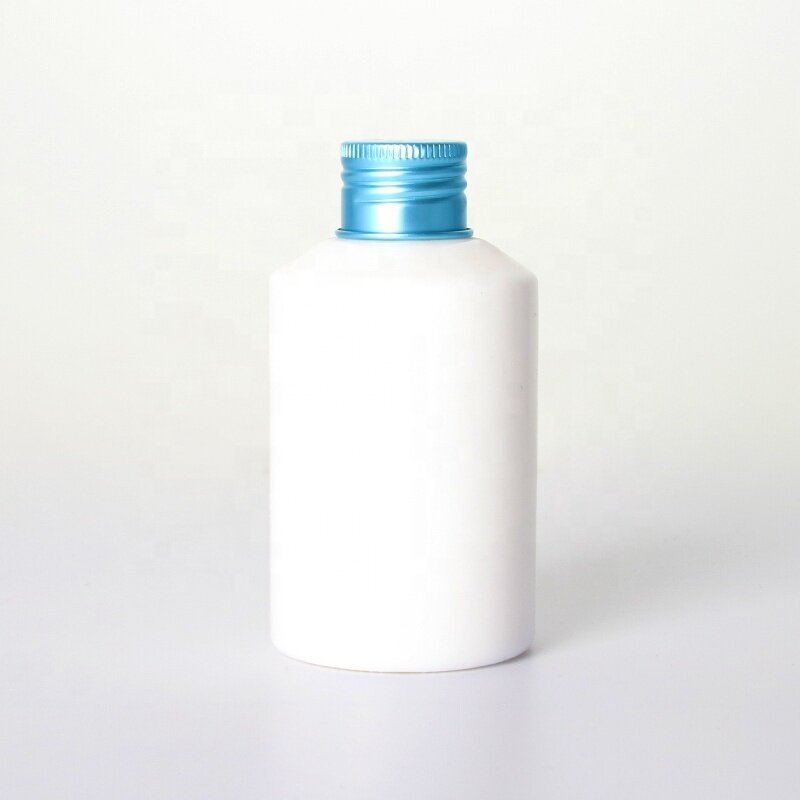 150ml toner bottle with lid slant shoulder white glass bottle for toner blue aluminum lid glass skin care bottle