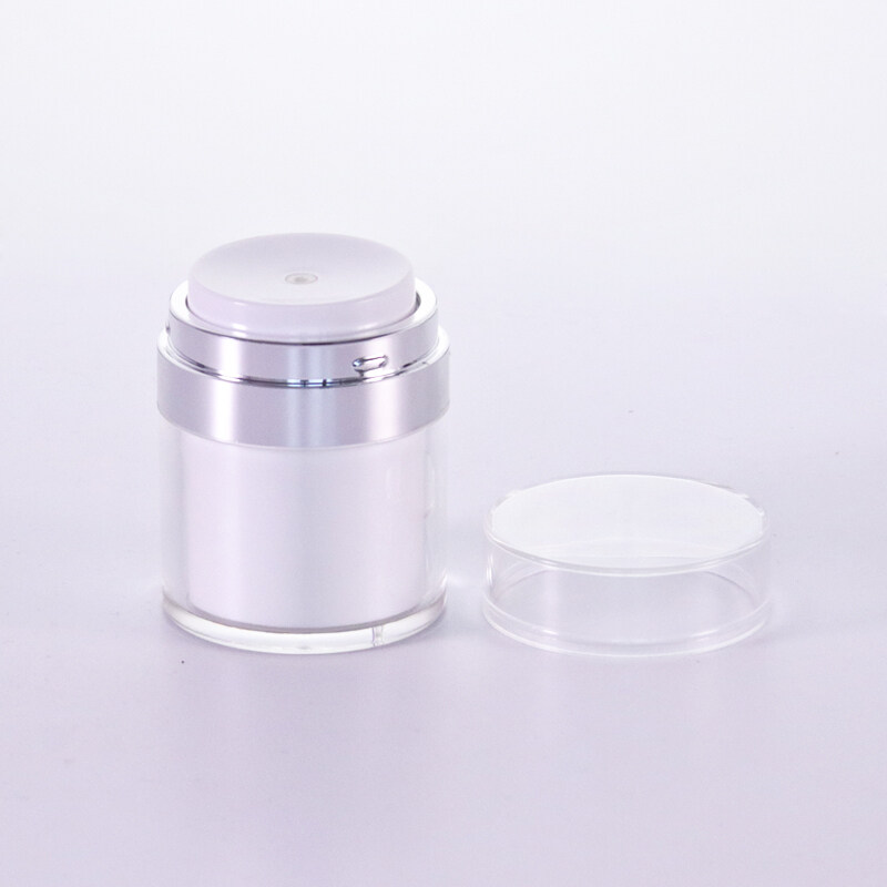 Luxury 30g White Airless Acrylic Cosmetic Jar Containers with press pump and sliver cap for cosmetic packaging