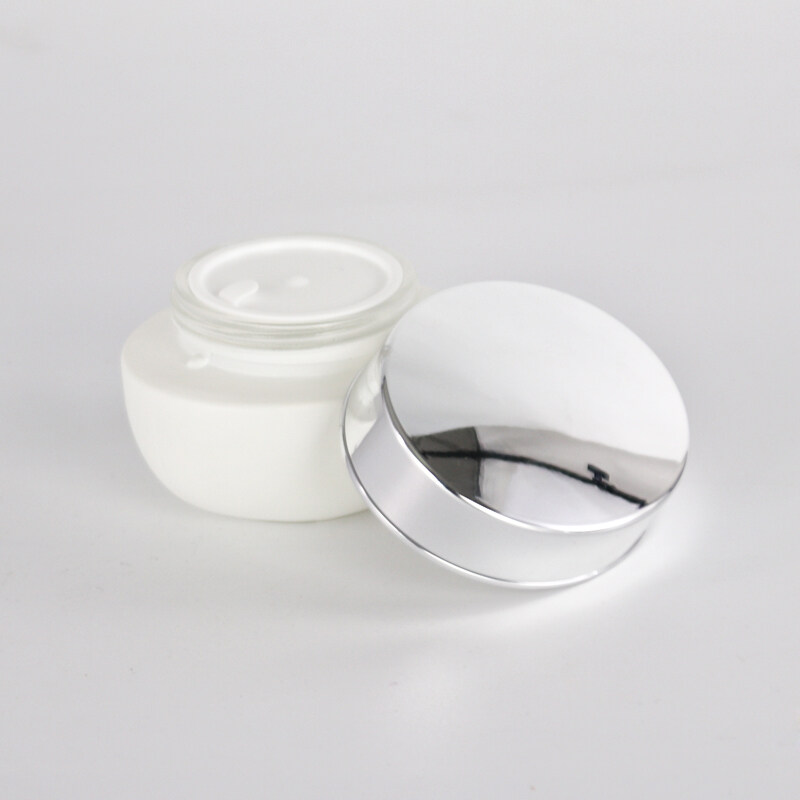 Oval shape glass bottle and jar for skin care package glass lotion bottle cream jar gradient color glass package