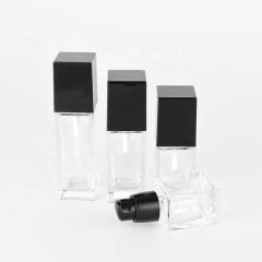New design square clear glass lotion dropper bottles with black ABS lid