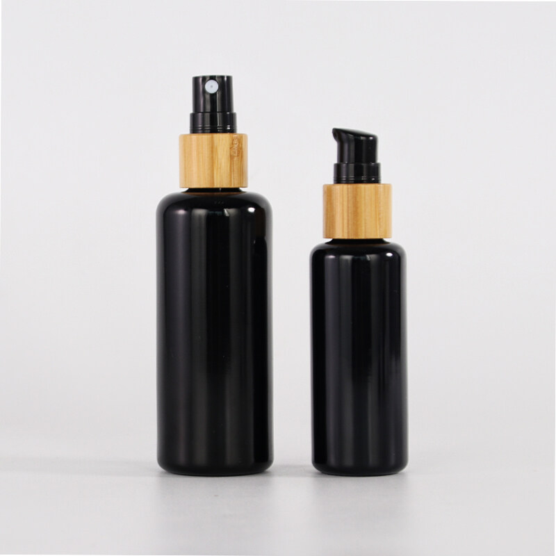 30ml 50ml glass bottle black glass bottles with bamboo pump bamboo sprayer
