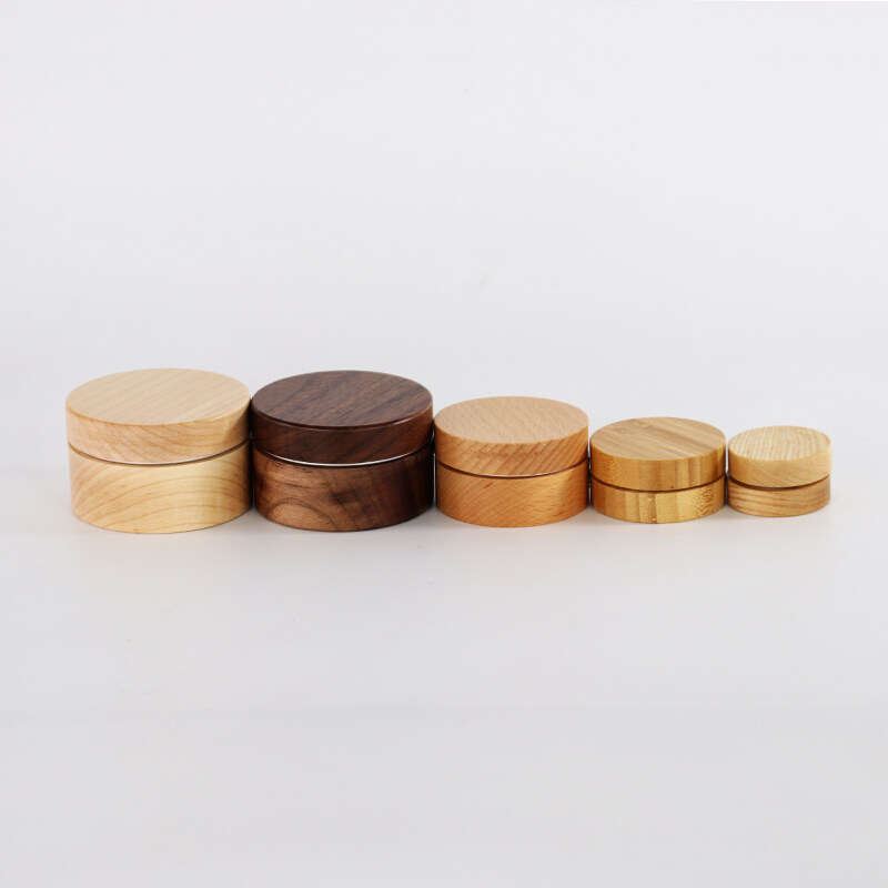 Wholesale 30g 50g aluminum wooden full bamboo cream jar with lid for cosmetic packaging container jar