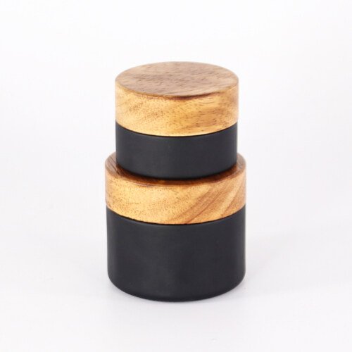 hot concentrate matte black skin beauty wood cover bamboo no plastic white matte lotion bottle cosmetic face cream glass jar