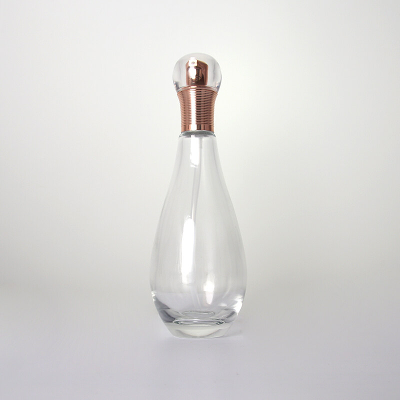 Press Spray Pump Bottle Bronze Lid Essence Essential Oil Toner  Bowling Ball Shaped Clear Glass Bottle