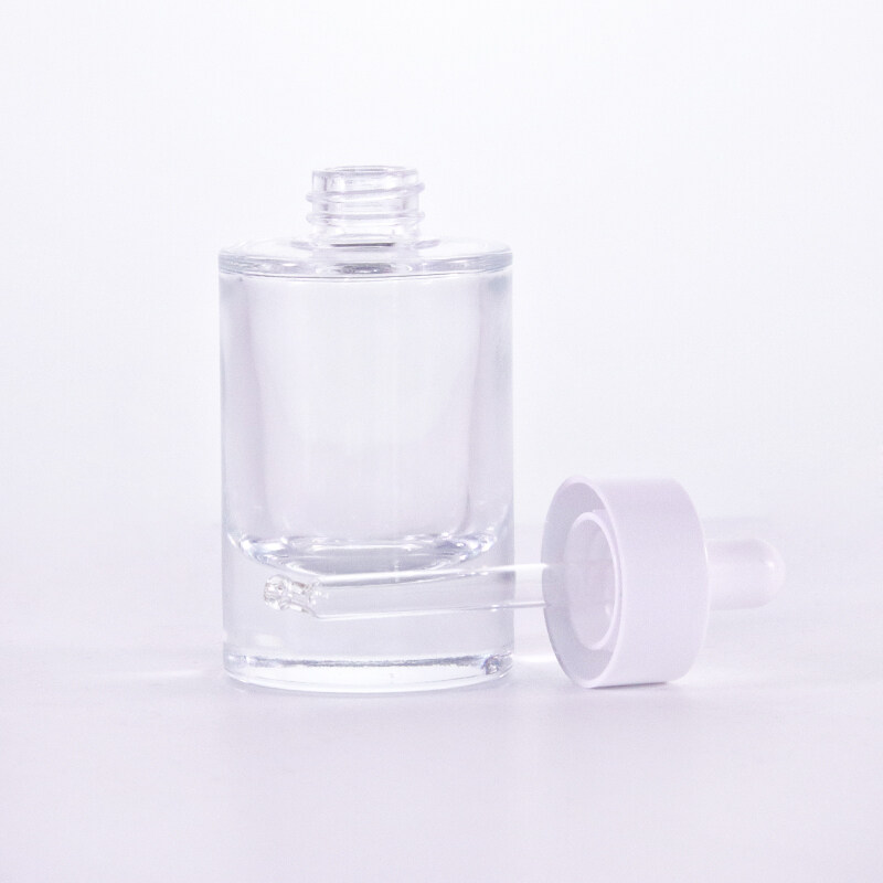 Biodegradable cosmetic packaging skincare glass jars and bottles clear flat shoulder thick bottom cosmetic bottle set