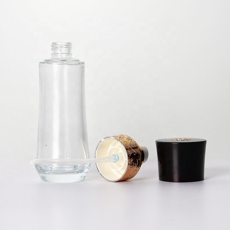 40ml special shape glass bottle with black glass lid wholesale skin care bottles for lotion