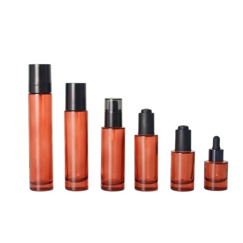Amber Colored Pump Spray Dropper Cosmetic Packaging Glass Bottles